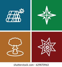Outbreak icons set. set of 4 outbreak outline icons such as dynamite