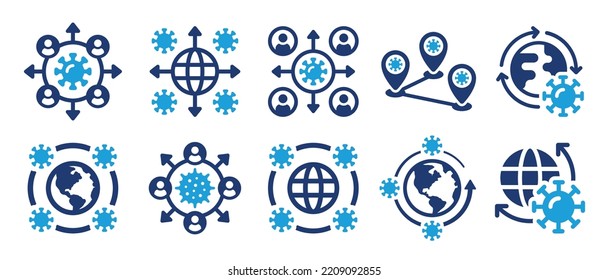 Outbreak of pandemic disease icon set. Medical concept.