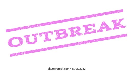 Outbreak watermark stamp. Text tag between parallel lines with grunge design style. Rubber seal stamp with scratched texture. Vector violet color ink imprint on a white background.