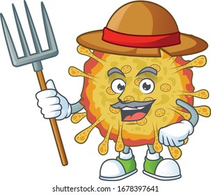 Outbreaks coronavirus in Farmer mascot design with hat and pitchfork