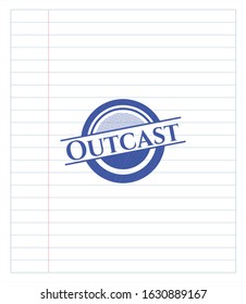Outcast blue ink pen emblem. Vector Illustration. Detailed.