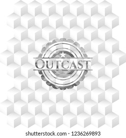 Outcast grey emblem with geometric cube white background