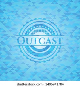 Outcast light blue emblem with triangle mosaic background