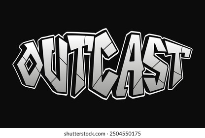 Outcast - letras de una sola palabra, estilo graffiti. Logotipo dibujado a mano de Vector. Camiseta divertida de la impresión del estilo del graffiti, moda, concepto del cartel