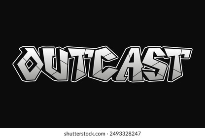 Outcast palabra trippy psicodélico graffiti estilo letters.Vector dibujado a mano doodle logo de dibujos animados Outcast ilustración. Divertidas letras trippy cool, moda, impresión de estilo de graffiti para la camiseta, póster