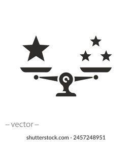 outcome attitude icon, quantity versus quality, stars superior, flat symbol on white background -  vector illustration