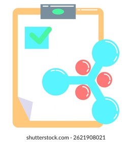 Outcome icon represented by particle, paper report Flat style.
