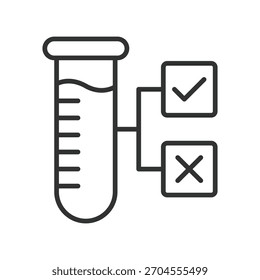 Ícone de teste de resultado em design de linha. teste de resultado, avaliação de resultado, medição clínica, verificação de sucesso, verificação de falha no vetor de fundo branco. Ícone de traçado editável do teste de resultado