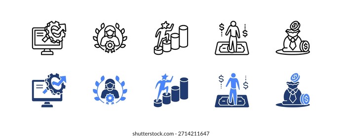 Resultados y recompensas con dos estilos, línea e icono de duotono.