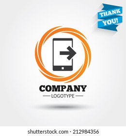 Outcoming call sign icon. Smartphone symbol. Business abstract circle logo. Logotype with Thank you ribbon. Vector