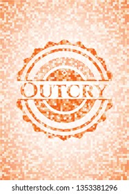 Outcry abstract emblem, orange mosaic background