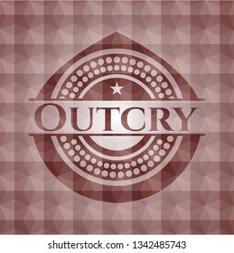 Outcry red emblem with geometric pattern background. Seamless.
