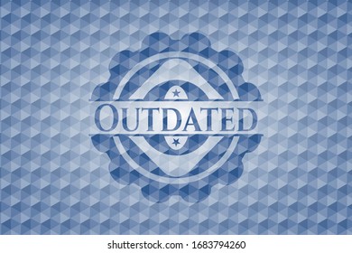 Outdated blue badge with geometric background. Vector Illustration. Detailed.
