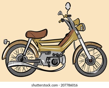 Outdated model of a moped painted in a color retro