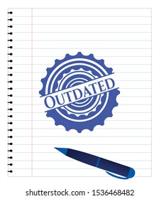 Outdated pen strokes emblem. Blue ink. Vector Illustration. Detailed.