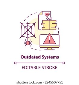 Outdated systems concept icon. Tech-related challenge in public-health system abstract idea thin line illustration. Isolated outline drawing. Editable stroke. Arial, Myriad Pro-Bold fonts used