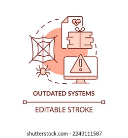 Outdated systems red concept icon. Tech challenge in public-health system abstract idea thin line illustration. Isolated outline drawing. Editable stroke. Arial, Myriad Pro-Bold fonts used