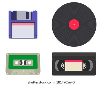 Outdated technologies in flat style. Set of various icons.