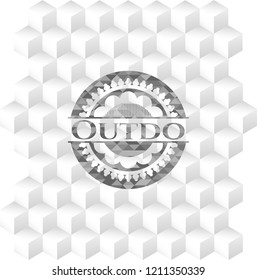 Outdo grey emblem with cube white background