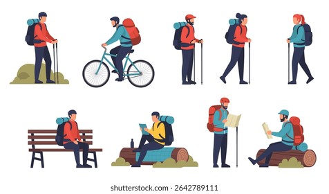 Outdoor Activities and Adventure People with Backpacks Hiking Trekking and Nature Exploration