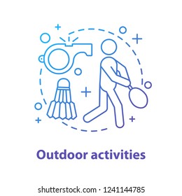 Outdoor activities concept icon. Active games idea thin line illustration. Badminton, tennis. Vector isolated outline drawing