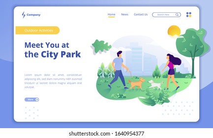 Outdoor activities concept, meet you at the city park on the landing page template