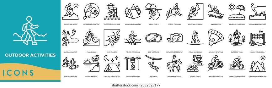 Outdoor Activities icon. Adventure Hiking, Nature Exploration, Outdoor Adventure, Wilderness Camping and Hiking Trails