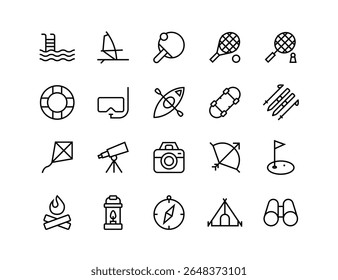 Outdoor activities icon set with adjustable line weight