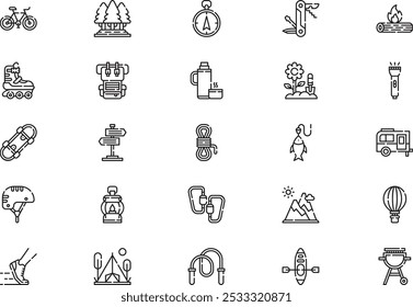 Outdoor activities icons collection is a vector illustration with editable stroke.