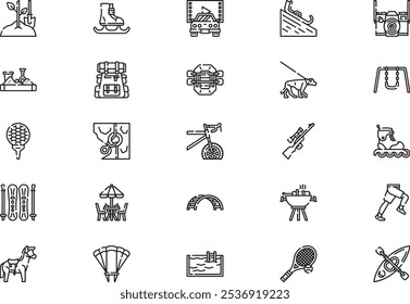 Outdoor activities icons collection is a vector illustration with editable stroke.