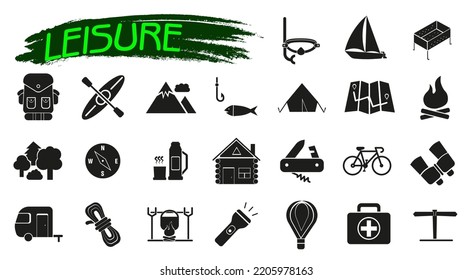 Outdoor activities icons. Everything you need for an active holiday.