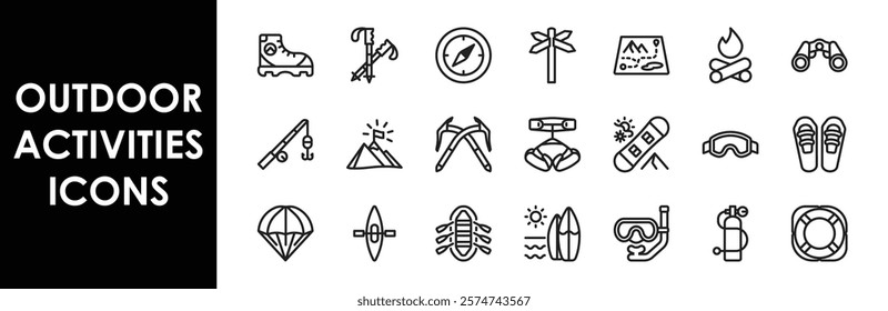 Outdoor Activities icons. Set of editable line icons. Vector illustration