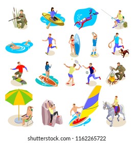 Outdoor activities icons set with sports and recreation symbols isometric isolated vector illustration