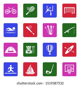 Outdoor Activities Icons. White Flat Design In Square. Vector Illustration.