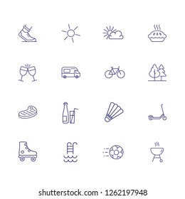 Outdoor activities line icon set. Bike, barbeque, hiking, sun. Finance concept. Can be used for topics like sport, leisure, active lifestyle, picnic