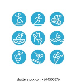 Outdoor activities and sports icons set.