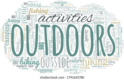 Outdoor activities word cloud isolated on a white background