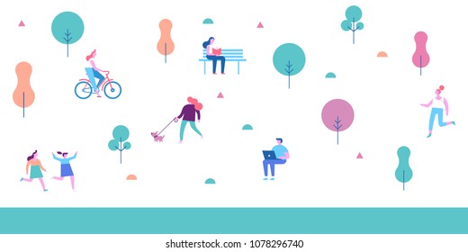 Outdoor activity. Background people characters.  Flat vector illustration.