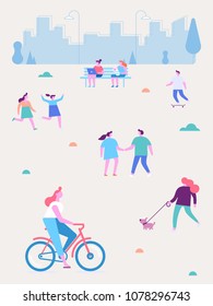 Outdoor activity. Background people characters.  Flat vector illustration.