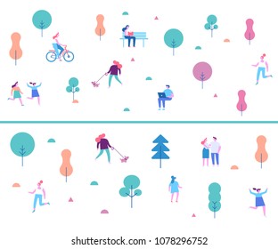 Outdoor activity. Background people characters.  Flat vector illustration.