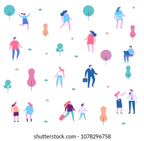 Outdoor activity. Background people characters.  Flat vector illustration.