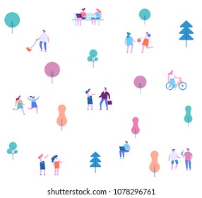 Outdoor activity. Background people characters.  Flat vector illustration.