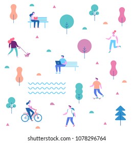 Outdoor activity. Background people characters.  Flat vector illustration.