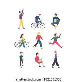 Outdoor activity character set doodle drawing. Sports people bundle. Clipart for postcard, poster and design. Hand drawn flat vector illustration in cartoon style isolated on white background