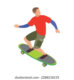 Outdoor activity city eco transport isometric icon with young man on skateboard 3d vector illustration