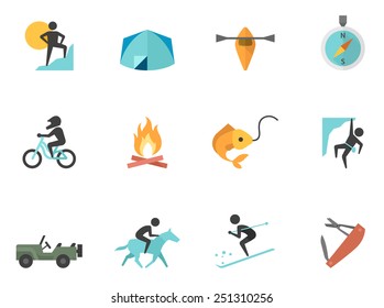 Outdoor activity icons in flat color style