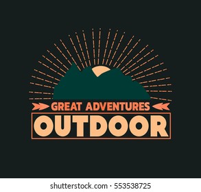 Outdoor Activity Logo with Mountains and Sunrise. Conceptual Camping Club Logo. 