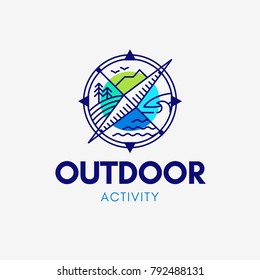 Outdoor Activity Logo Template icon symbol with compass and environment