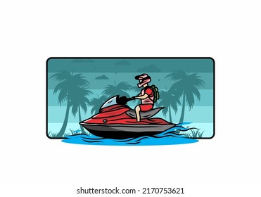 outdoor activity motor boat sport on the beach illustration design