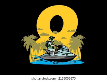 outdoor activity motor boat sport on the beach illustration design